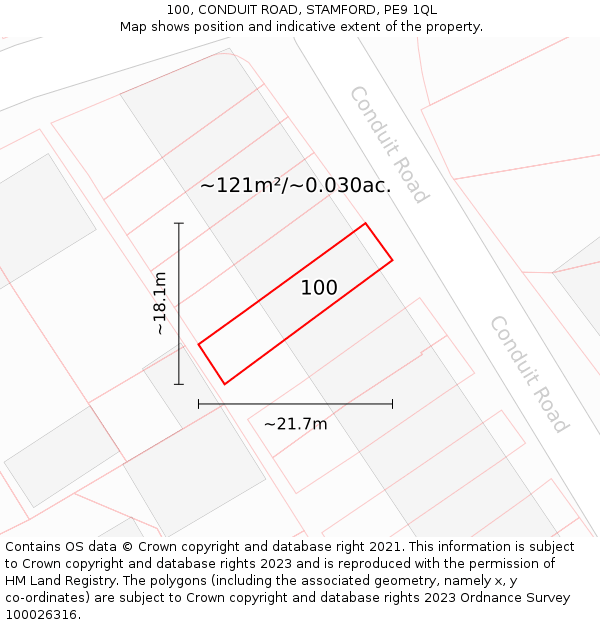 100, CONDUIT ROAD, STAMFORD, PE9 1QL: Plot and title map