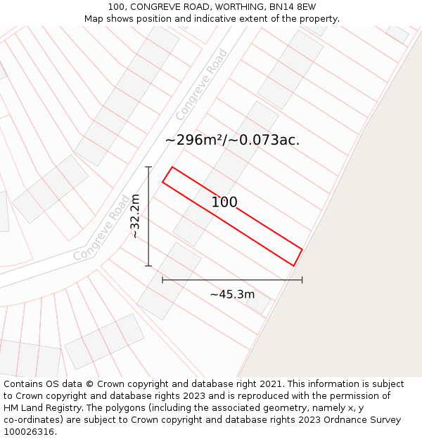 100, CONGREVE ROAD, WORTHING, BN14 8EW: Plot and title map