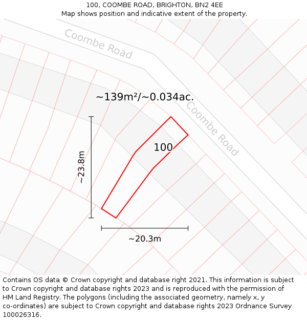 100, COOMBE ROAD, BRIGHTON, BN2 4EE: Plot and title map