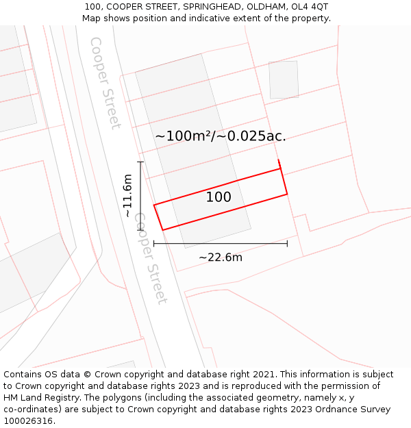 100, COOPER STREET, SPRINGHEAD, OLDHAM, OL4 4QT: Plot and title map