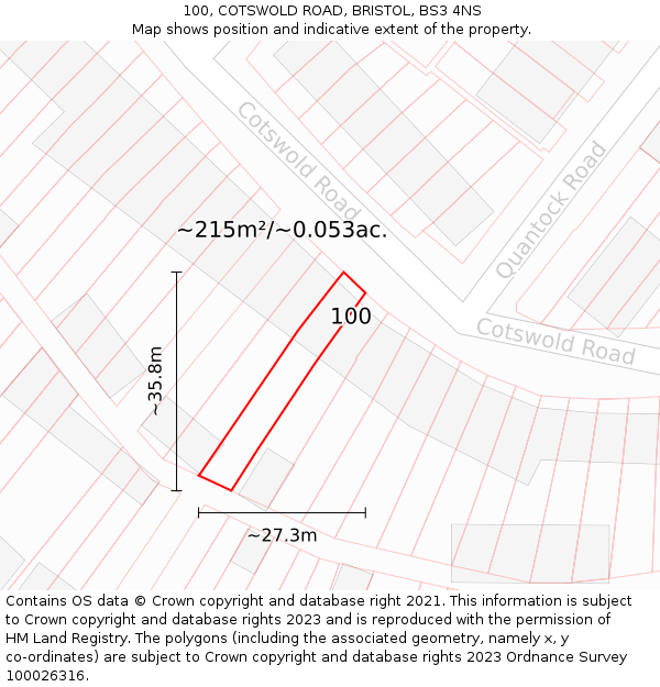 100, COTSWOLD ROAD, BRISTOL, BS3 4NS: Plot and title map