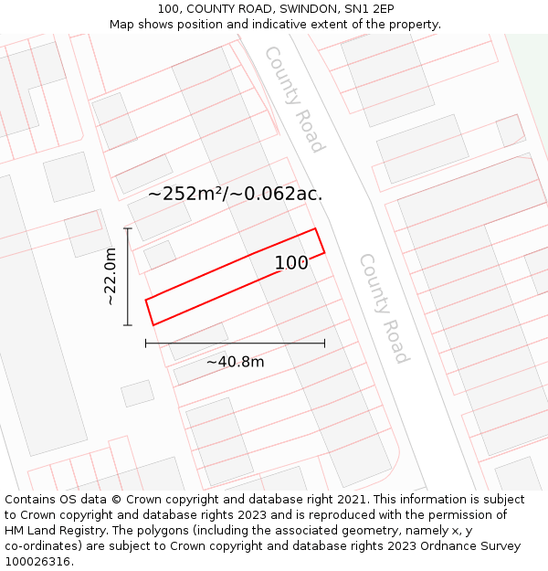 100, COUNTY ROAD, SWINDON, SN1 2EP: Plot and title map