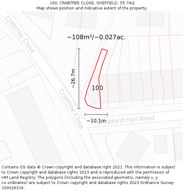100, CRABTREE CLOSE, SHEFFIELD, S5 7AQ: Plot and title map