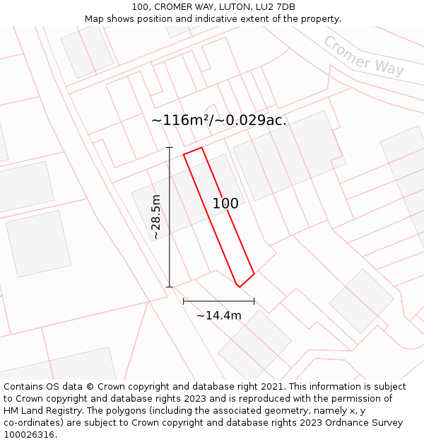 100, CROMER WAY, LUTON, LU2 7DB: Plot and title map