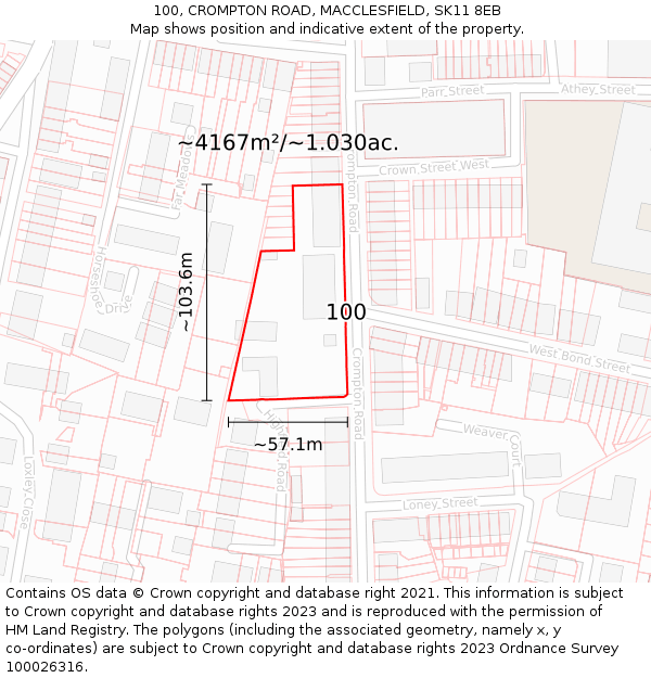 100, CROMPTON ROAD, MACCLESFIELD, SK11 8EB: Plot and title map