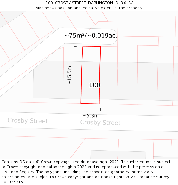 100, CROSBY STREET, DARLINGTON, DL3 0HW: Plot and title map