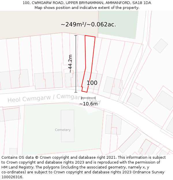 100, CWMGARW ROAD, UPPER BRYNAMMAN, AMMANFORD, SA18 1DA: Plot and title map