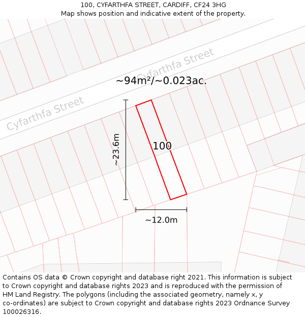 100, CYFARTHFA STREET, CARDIFF, CF24 3HG: Plot and title map