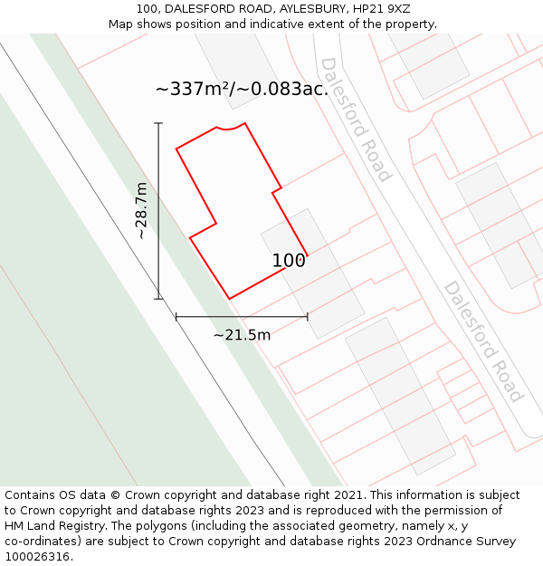 100, DALESFORD ROAD, AYLESBURY, HP21 9XZ: Plot and title map