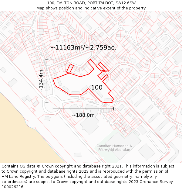 100, DALTON ROAD, PORT TALBOT, SA12 6SW: Plot and title map
