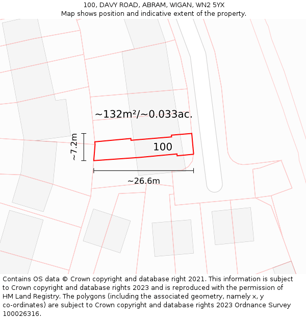 100, DAVY ROAD, ABRAM, WIGAN, WN2 5YX: Plot and title map