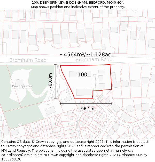 100, DEEP SPINNEY, BIDDENHAM, BEDFORD, MK40 4QN: Plot and title map