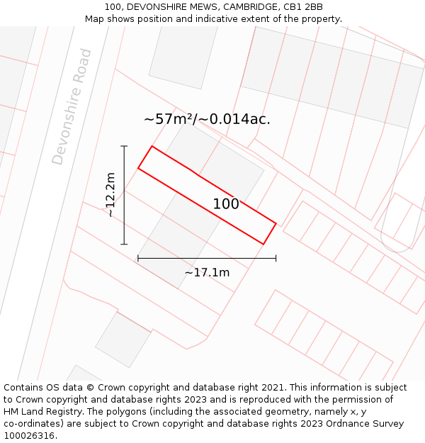 100, DEVONSHIRE MEWS, CAMBRIDGE, CB1 2BB: Plot and title map