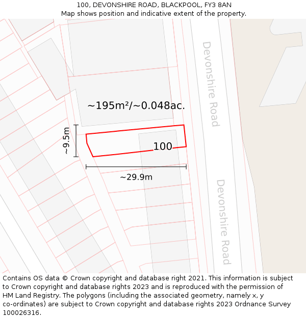 100, DEVONSHIRE ROAD, BLACKPOOL, FY3 8AN: Plot and title map