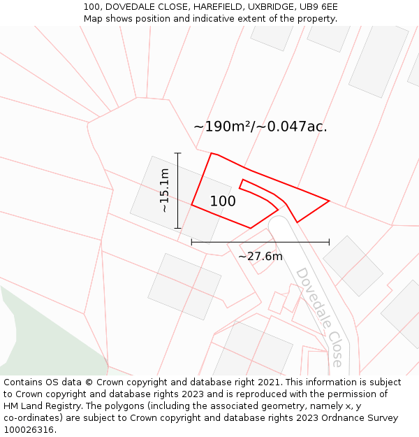 100, DOVEDALE CLOSE, HAREFIELD, UXBRIDGE, UB9 6EE: Plot and title map