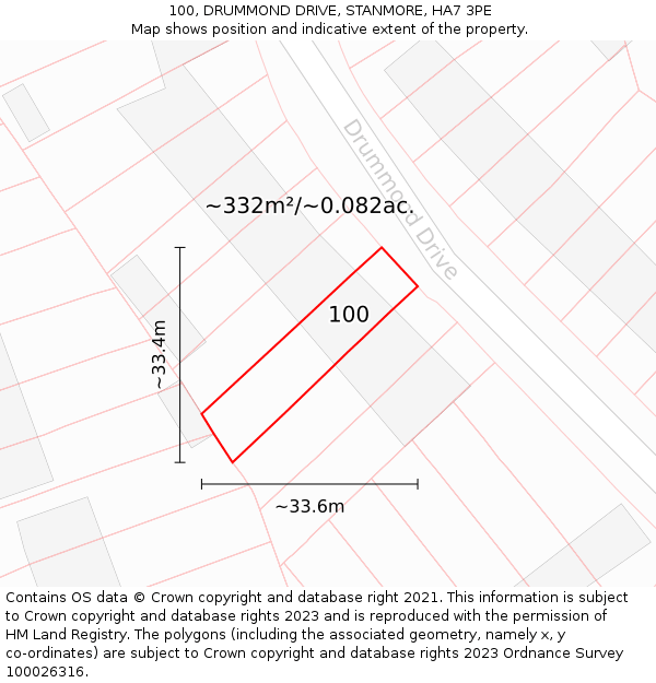 100, DRUMMOND DRIVE, STANMORE, HA7 3PE: Plot and title map