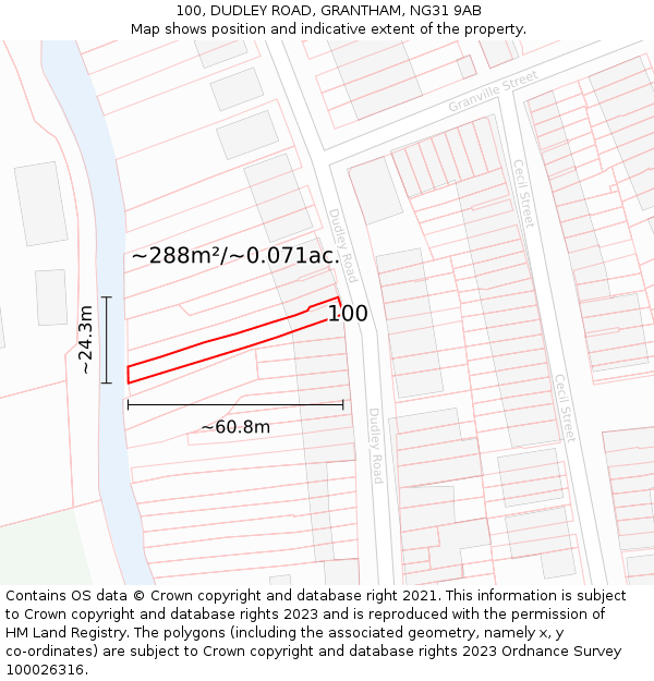 100, DUDLEY ROAD, GRANTHAM, NG31 9AB: Plot and title map