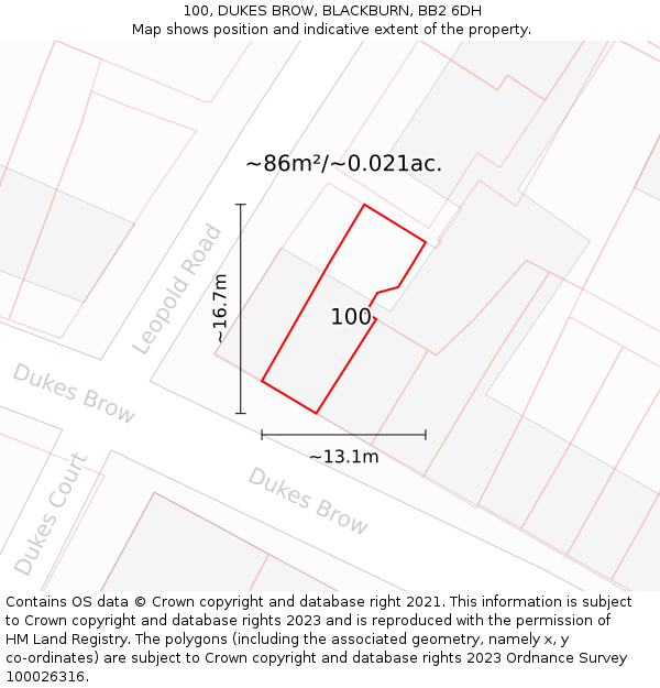 100, DUKES BROW, BLACKBURN, BB2 6DH: Plot and title map