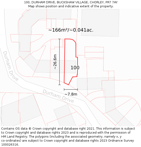 100, DURHAM DRIVE, BUCKSHAW VILLAGE, CHORLEY, PR7 7AY: Plot and title map