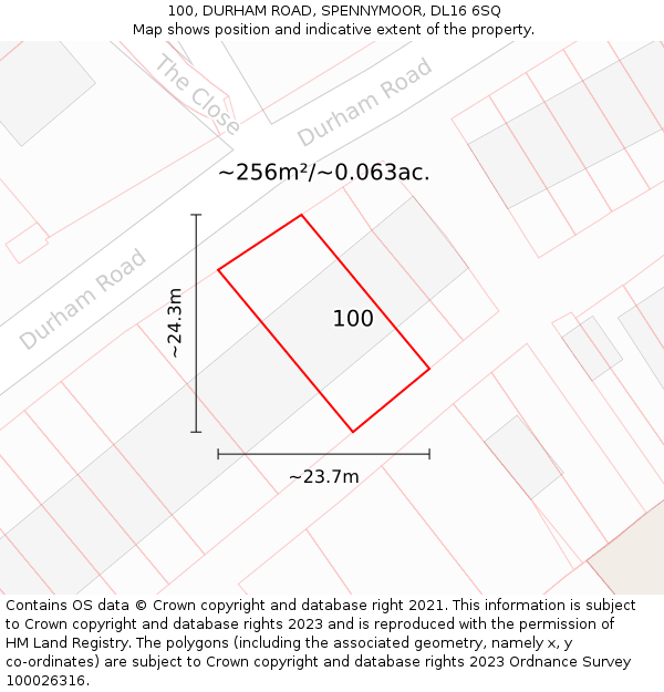 100, DURHAM ROAD, SPENNYMOOR, DL16 6SQ: Plot and title map