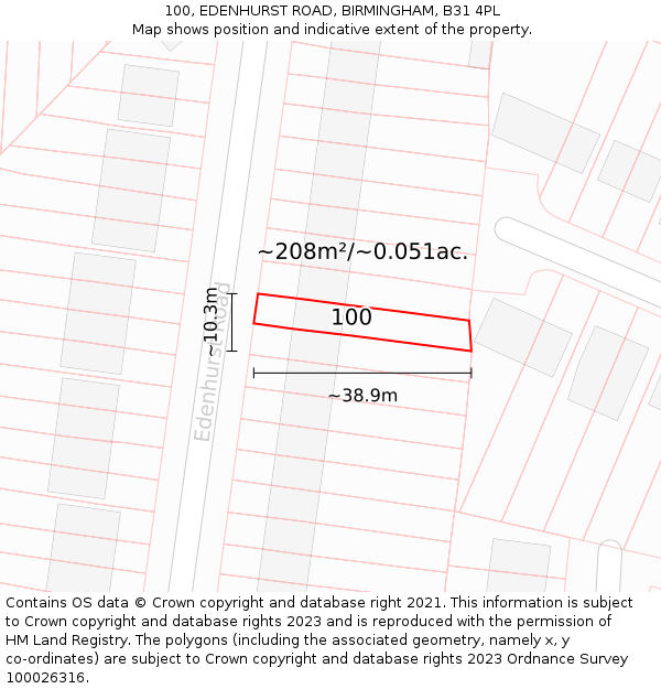 100, EDENHURST ROAD, BIRMINGHAM, B31 4PL: Plot and title map