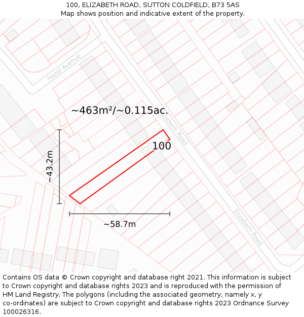 100, ELIZABETH ROAD, SUTTON COLDFIELD, B73 5AS: Plot and title map