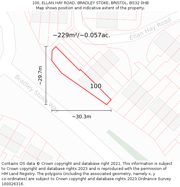 100, ELLAN HAY ROAD, BRADLEY STOKE, BRISTOL, BS32 0HB: Plot and title map