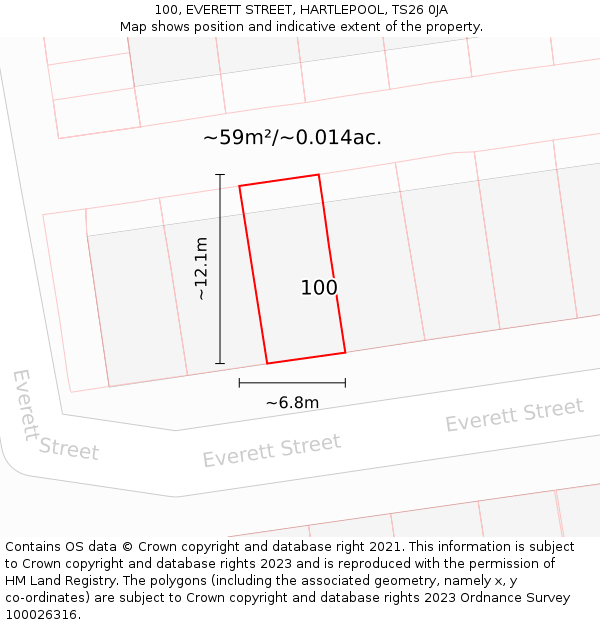100, EVERETT STREET, HARTLEPOOL, TS26 0JA: Plot and title map