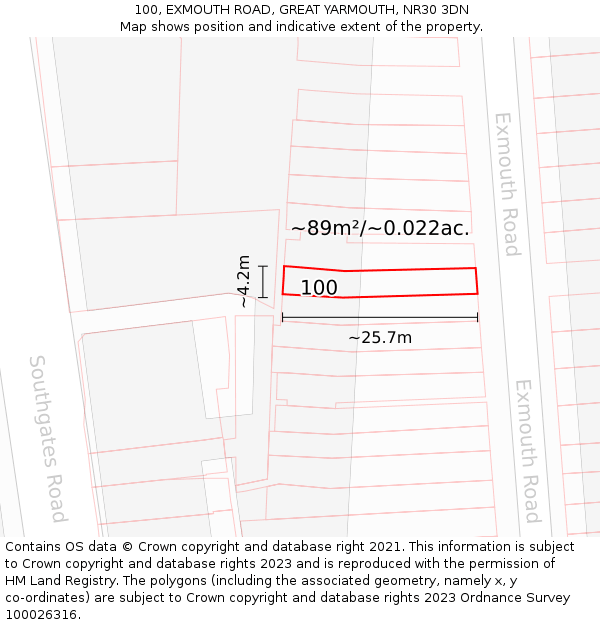 100, EXMOUTH ROAD, GREAT YARMOUTH, NR30 3DN: Plot and title map