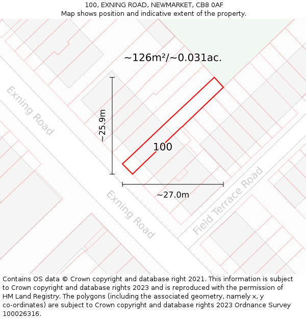 100, EXNING ROAD, NEWMARKET, CB8 0AF: Plot and title map