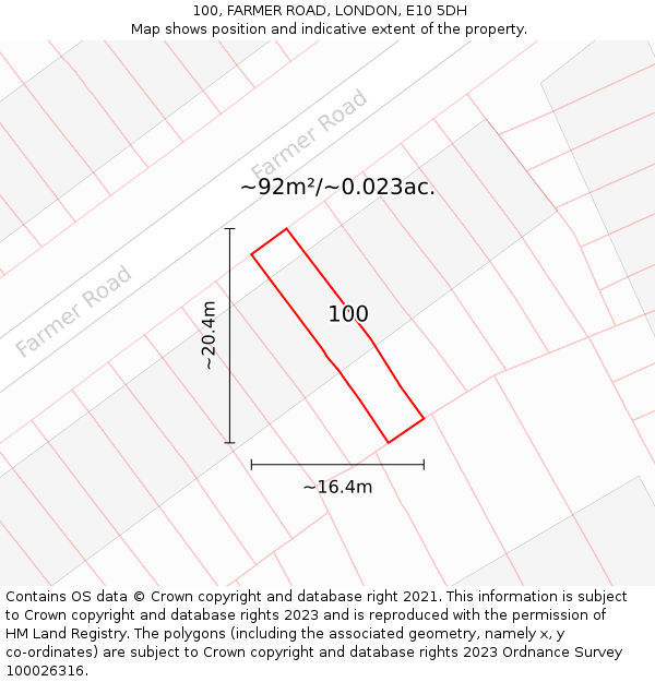 100, FARMER ROAD, LONDON, E10 5DH: Plot and title map