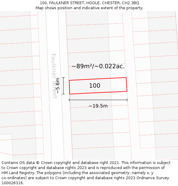 100, FAULKNER STREET, HOOLE, CHESTER, CH2 3BQ: Plot and title map