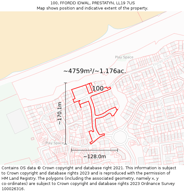100, FFORDD IDWAL, PRESTATYN, LL19 7US: Plot and title map