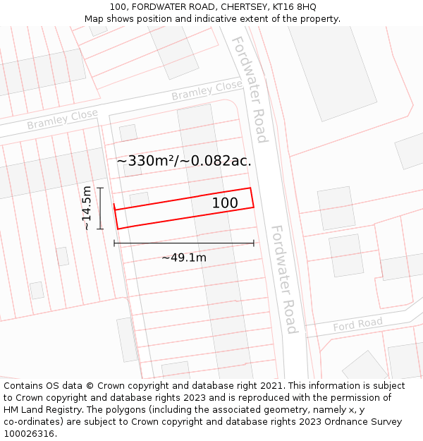 100, FORDWATER ROAD, CHERTSEY, KT16 8HQ: Plot and title map