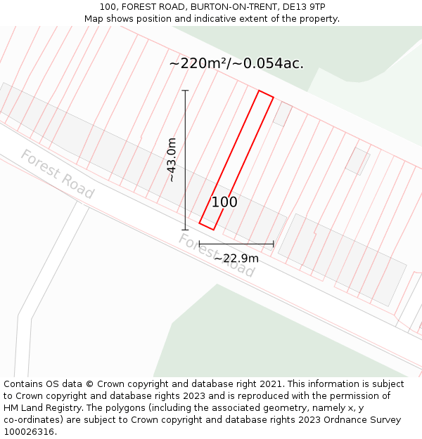 100, FOREST ROAD, BURTON-ON-TRENT, DE13 9TP: Plot and title map