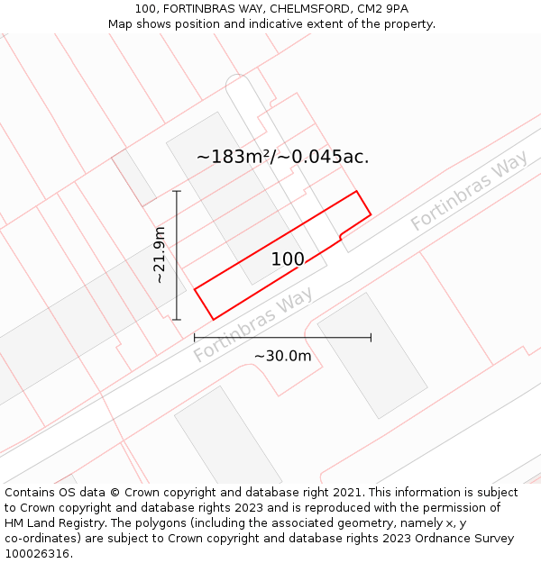 100, FORTINBRAS WAY, CHELMSFORD, CM2 9PA: Plot and title map
