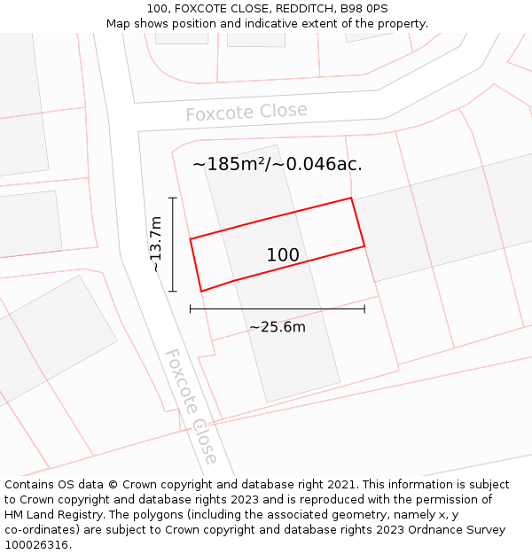 100, FOXCOTE CLOSE, REDDITCH, B98 0PS: Plot and title map
