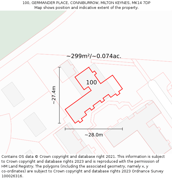 100, GERMANDER PLACE, CONNIBURROW, MILTON KEYNES, MK14 7DP: Plot and title map