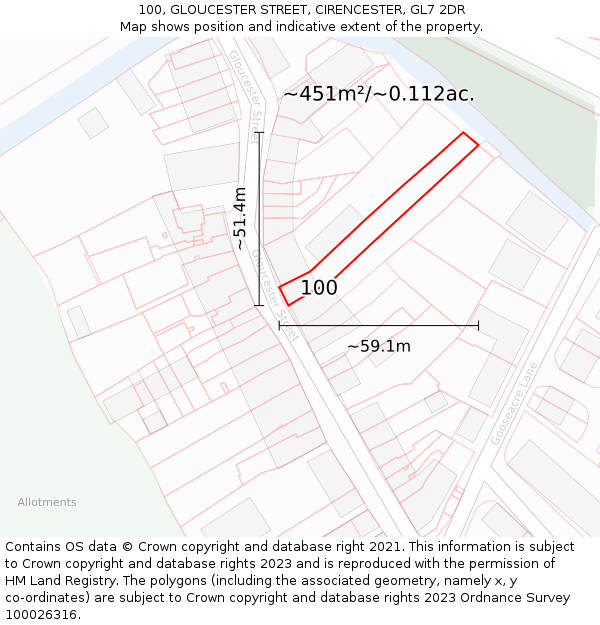 100, GLOUCESTER STREET, CIRENCESTER, GL7 2DR: Plot and title map