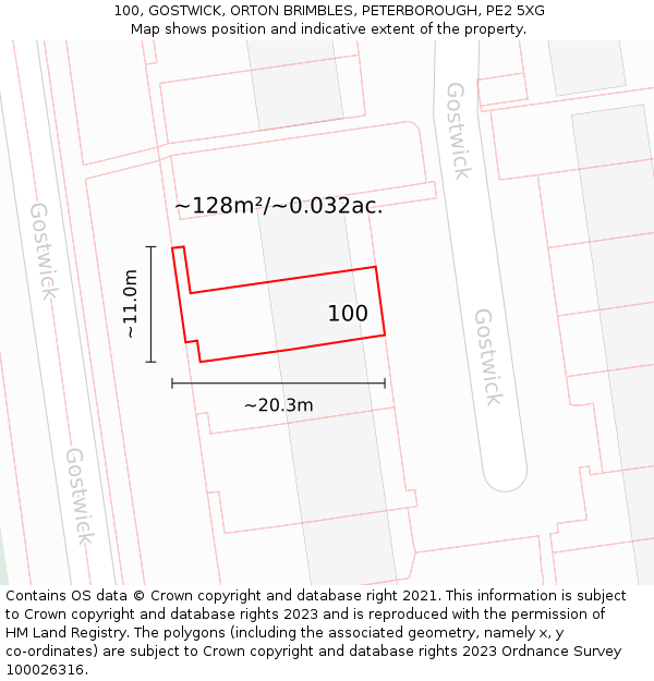 100, GOSTWICK, ORTON BRIMBLES, PETERBOROUGH, PE2 5XG: Plot and title map