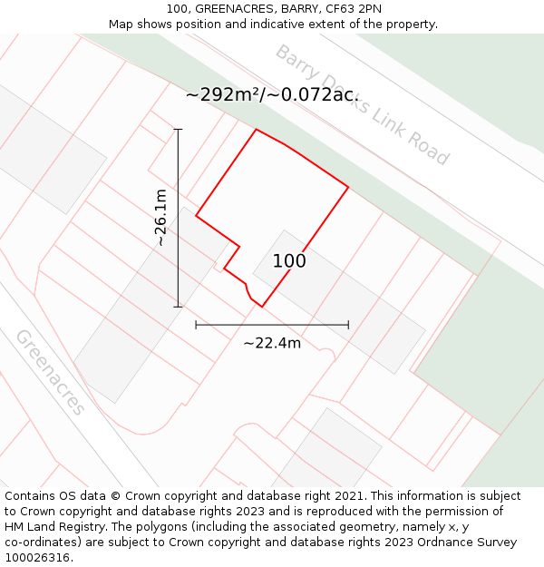 100, GREENACRES, BARRY, CF63 2PN: Plot and title map