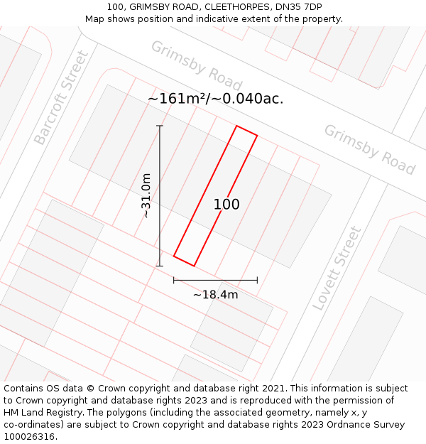 100, GRIMSBY ROAD, CLEETHORPES, DN35 7DP: Plot and title map
