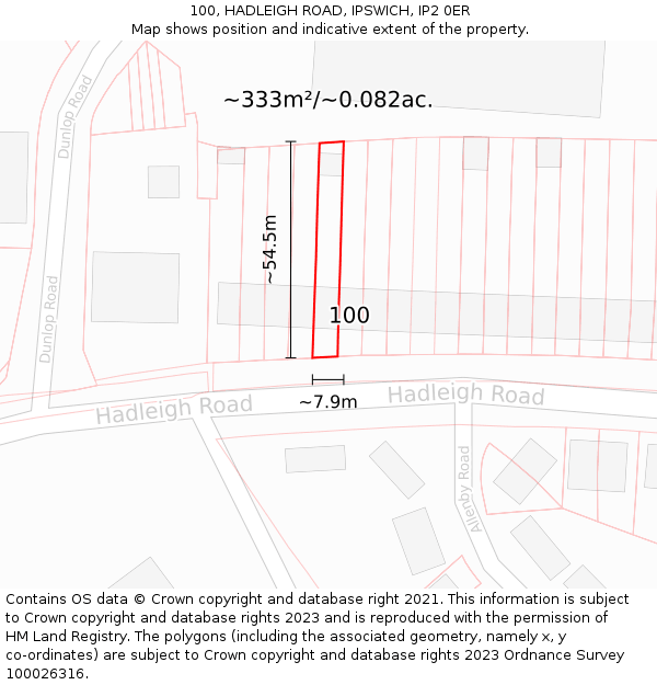 100, HADLEIGH ROAD, IPSWICH, IP2 0ER: Plot and title map