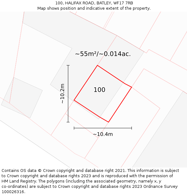 100, HALIFAX ROAD, BATLEY, WF17 7RB: Plot and title map