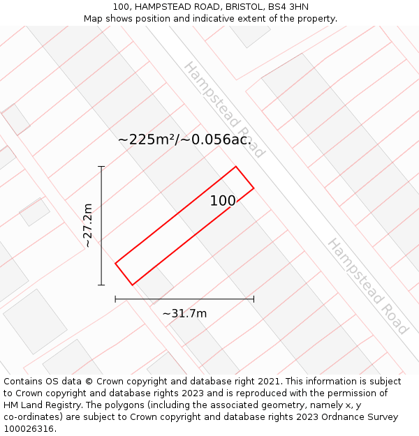 100, HAMPSTEAD ROAD, BRISTOL, BS4 3HN: Plot and title map