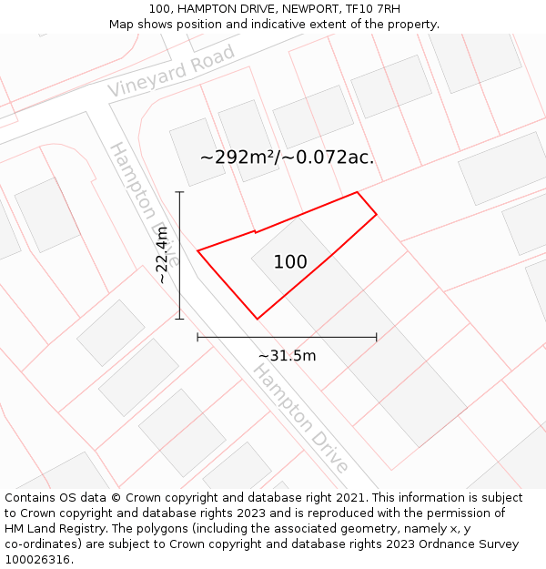 100, HAMPTON DRIVE, NEWPORT, TF10 7RH: Plot and title map