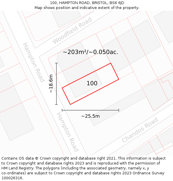 100, HAMPTON ROAD, BRISTOL, BS6 6JD: Plot and title map