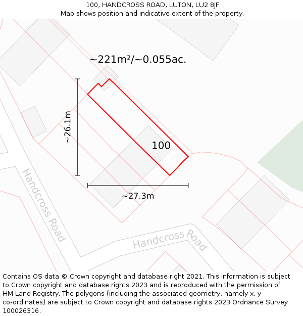 100, HANDCROSS ROAD, LUTON, LU2 8JF: Plot and title map