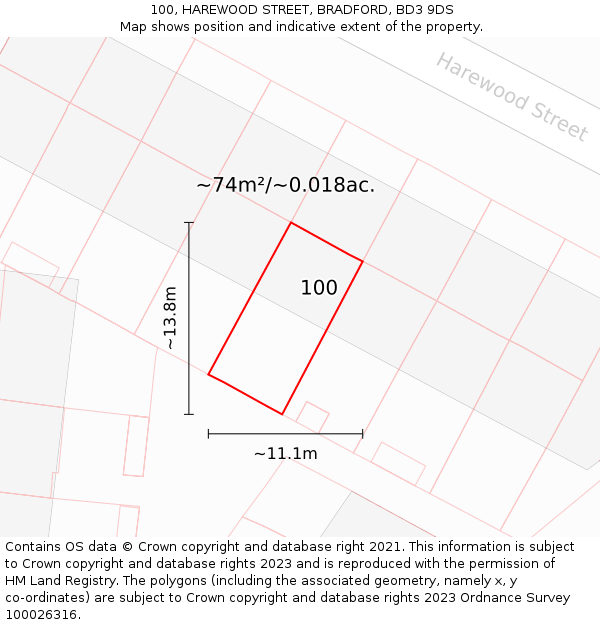 100, HAREWOOD STREET, BRADFORD, BD3 9DS: Plot and title map