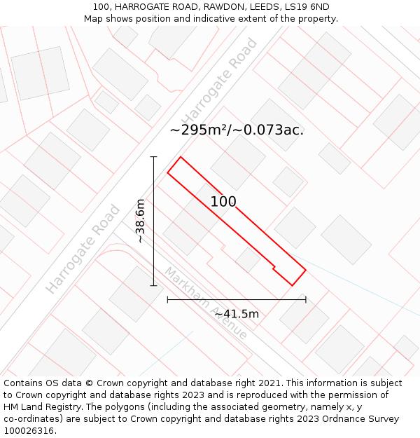 100, HARROGATE ROAD, RAWDON, LEEDS, LS19 6ND: Plot and title map